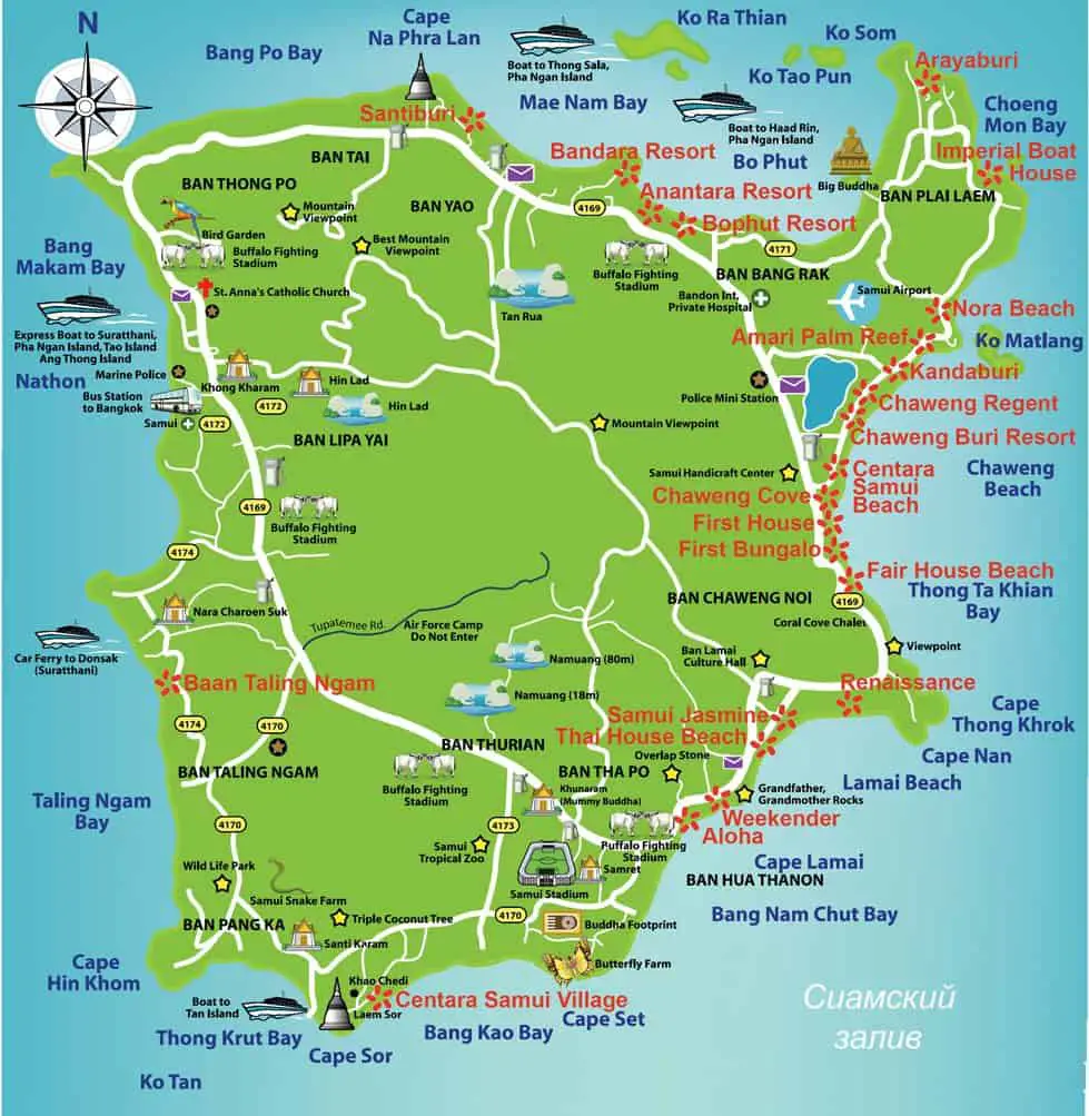 Koh Samui Map - Island, Beaches & Attractions PDF Download, Thailand