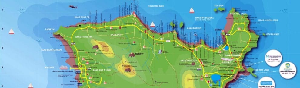 Koh Samui Map - Island, Beaches & Attractions PDF Download, Thailand